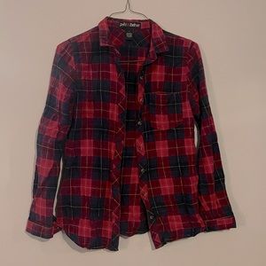 Brandy Melville Red and Black Plaid Button Down Shirt